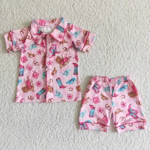 Pink boots Top shorts pajamas Set