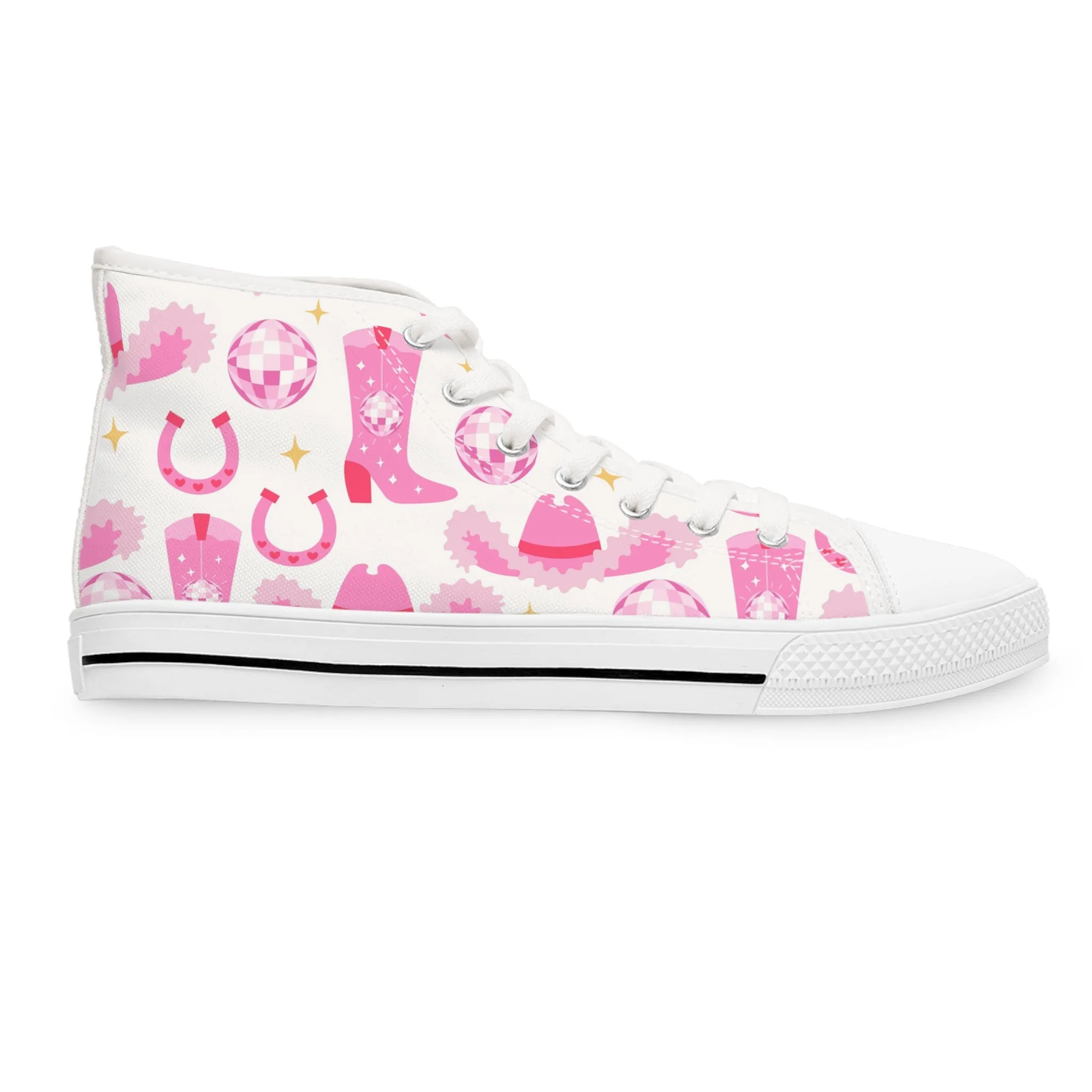 Pink Cowgirl Hat and Shoes Women's High Top Sneakers