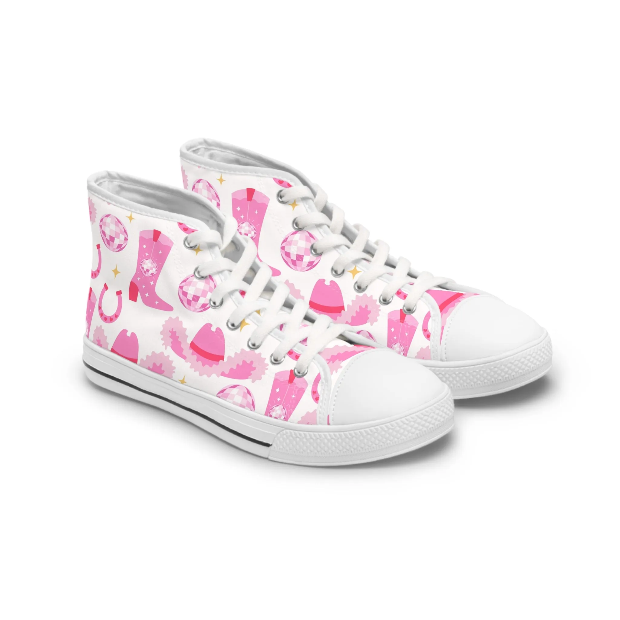 Pink Cowgirl Hat and Shoes Women's High Top Sneakers