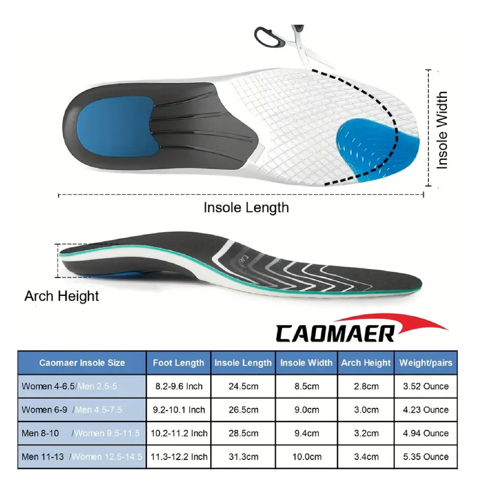 Plantar Fasciitis with Caomaer's Arch Support shoes Insoles - All Day Shock Absorption for Men & Women!