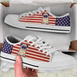 Pug Dog Usa Flag Low Top Shoes Canvas Sneakers Casual Shoes, Dog Printed Shoes, Canvas Shoes For Men, Women