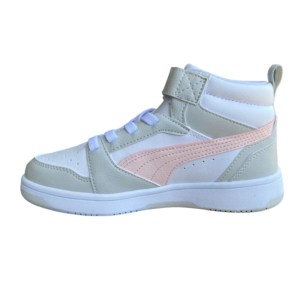 Puma scarpa alta da ragazza con laccio e strappo Rebound V6 AC PS 393832-04 bianco-rosa-grigio