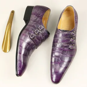 Purple Crocodile Skin Buckle Brogue Shoes