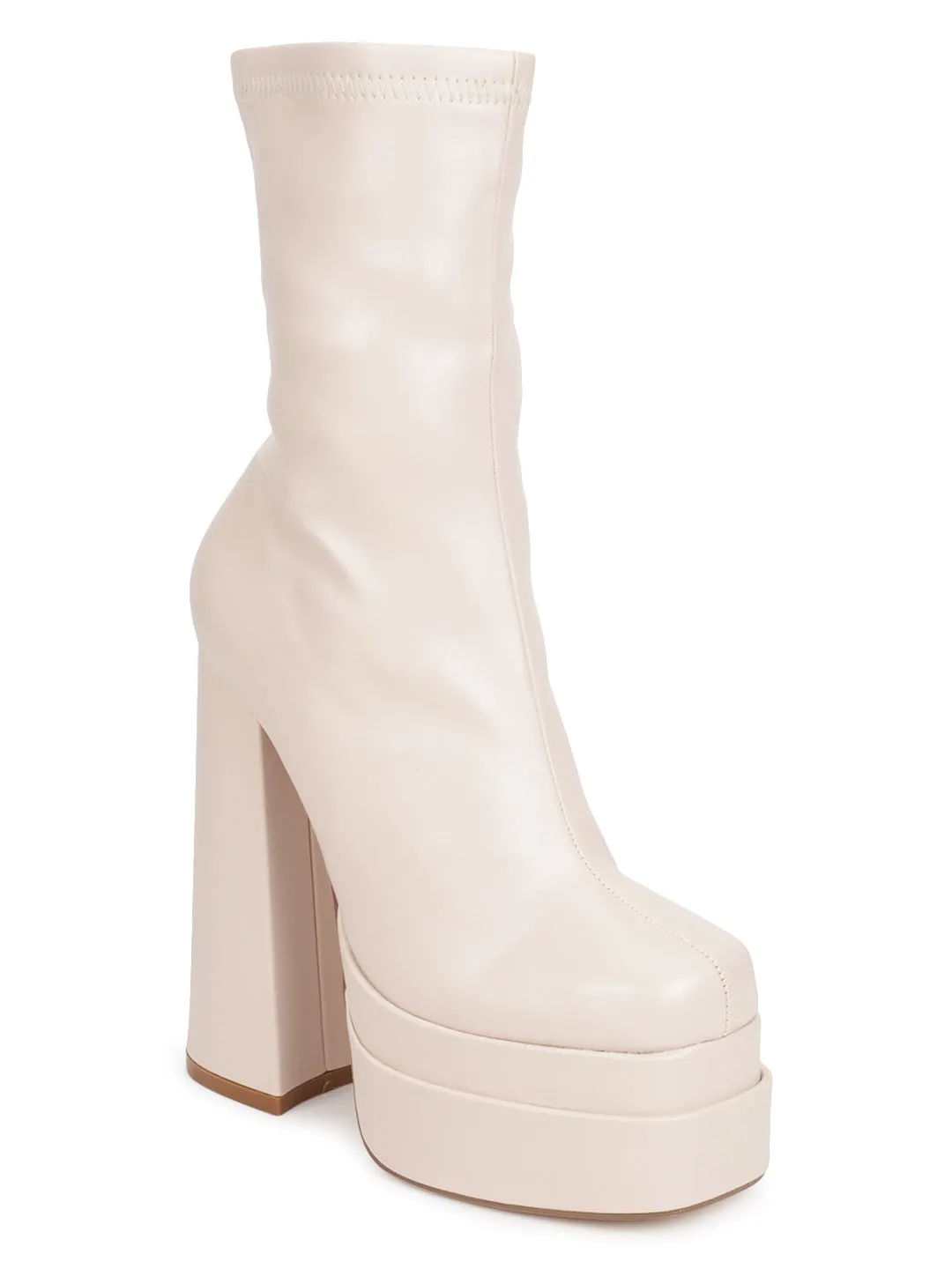 Putty Beige PU Block Ankle Boots (TC-GOWN51-PUTY)