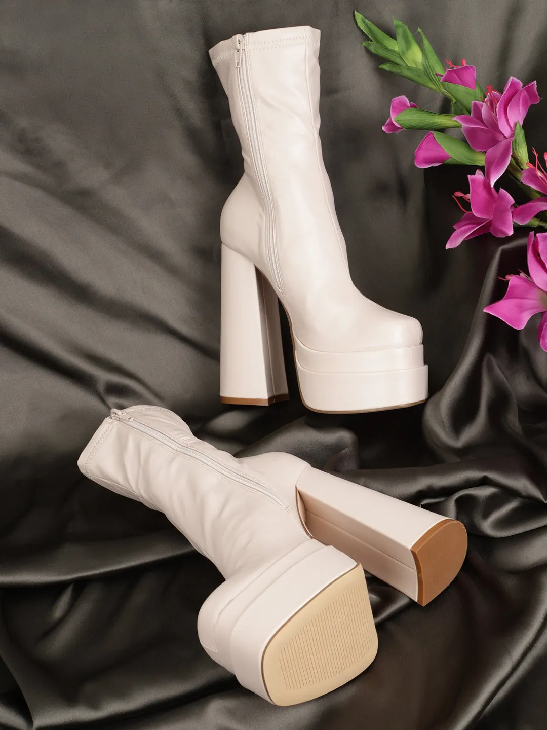 Putty Beige PU Block Ankle Boots (TC-GOWN51-PUTY)