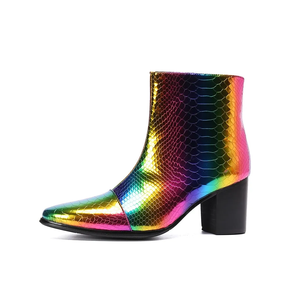 RainbowLux Snakeskin High Heel Leather Dress Loafers