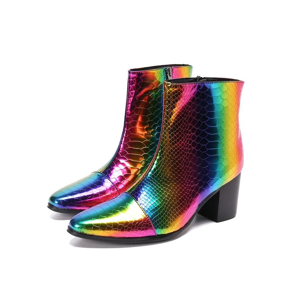 RainbowLux Snakeskin High Heel Leather Dress Loafers