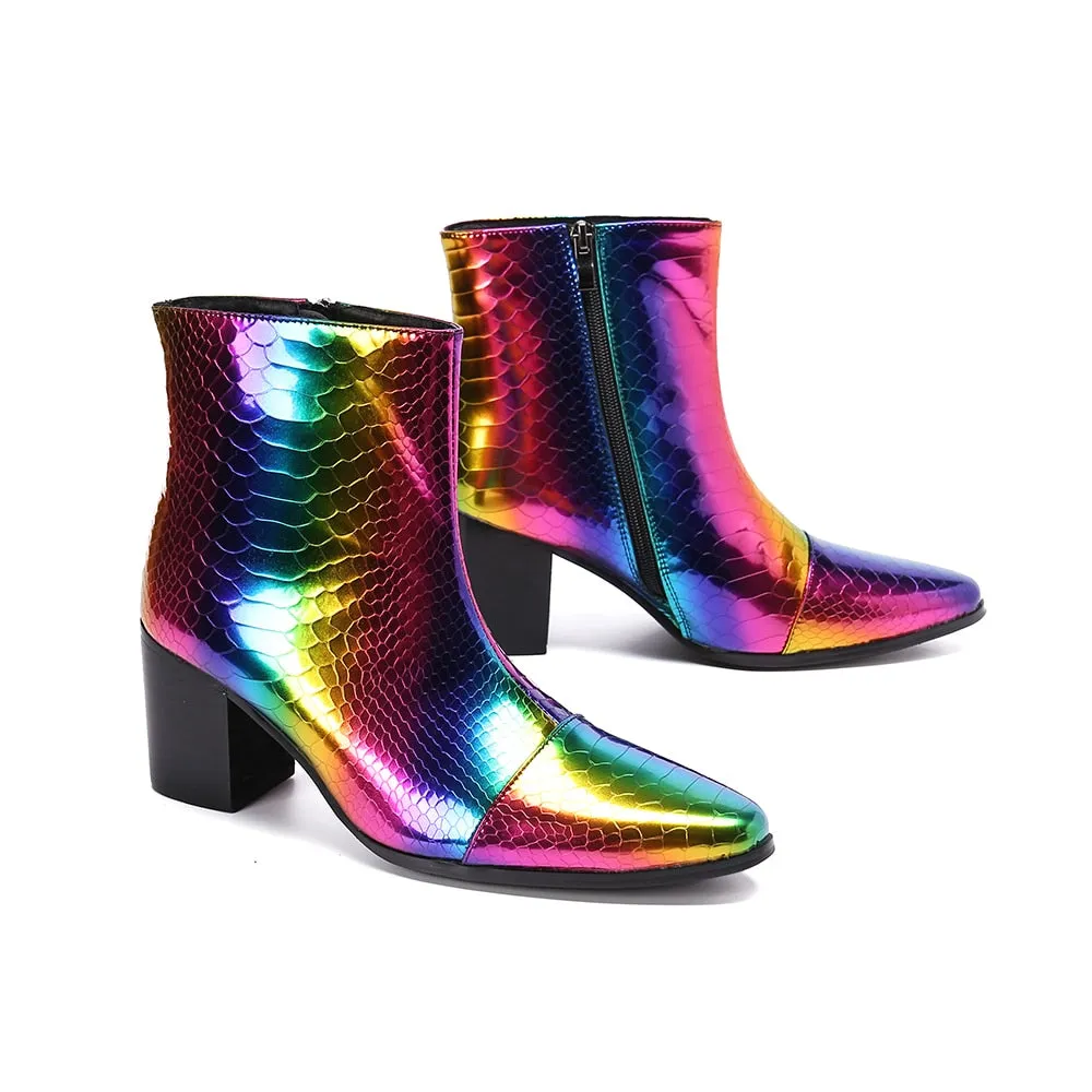 RainbowLux Snakeskin High Heel Leather Dress Loafers