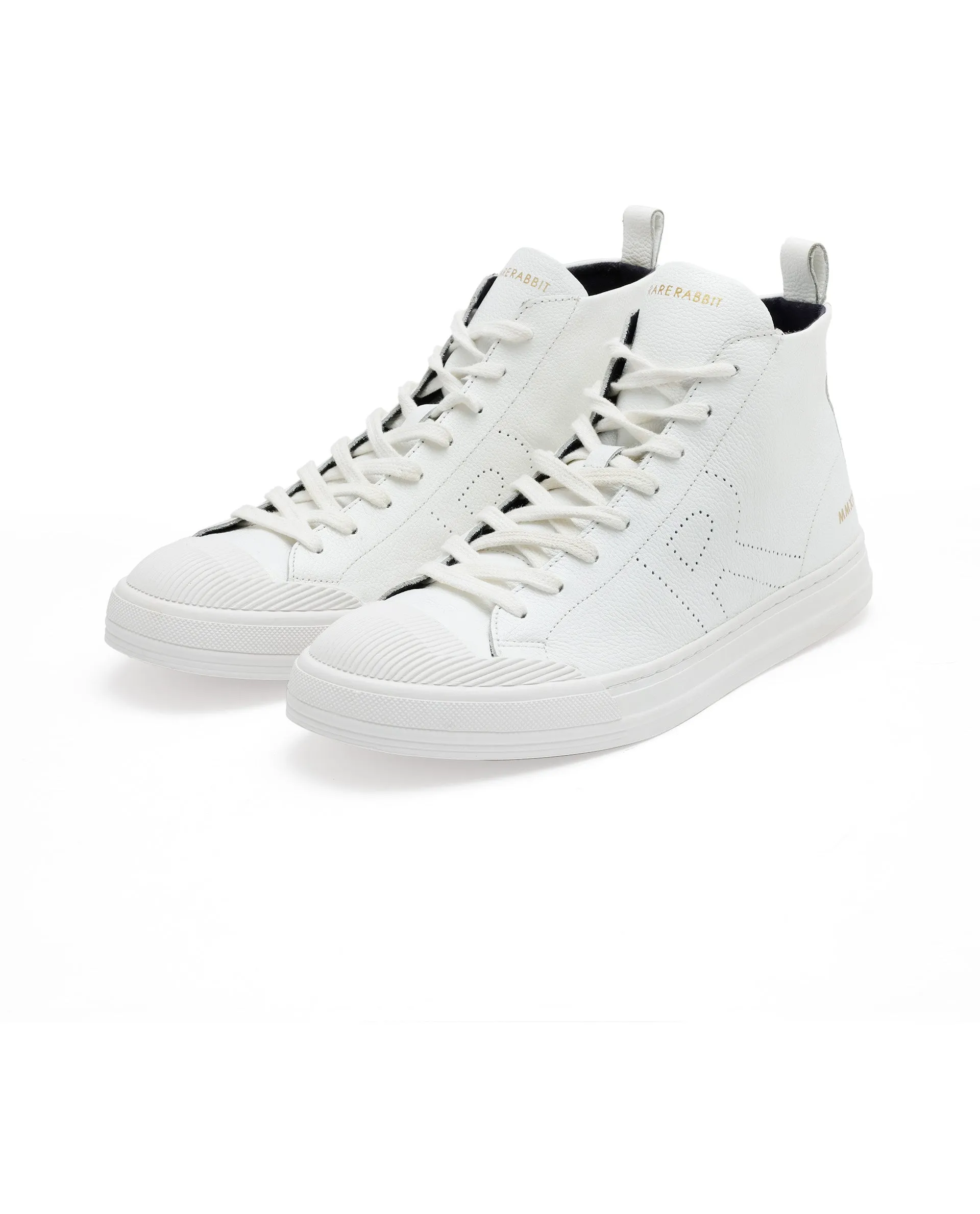 Rare Rabbit Mens Sauron Hi Pro White Premium Milled Leather Lace Up High Top Round Toe Sneaker Shoes