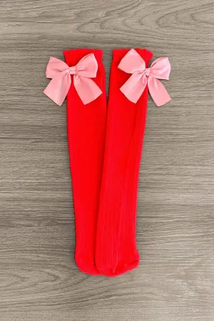 Red & Pink Bow Socks