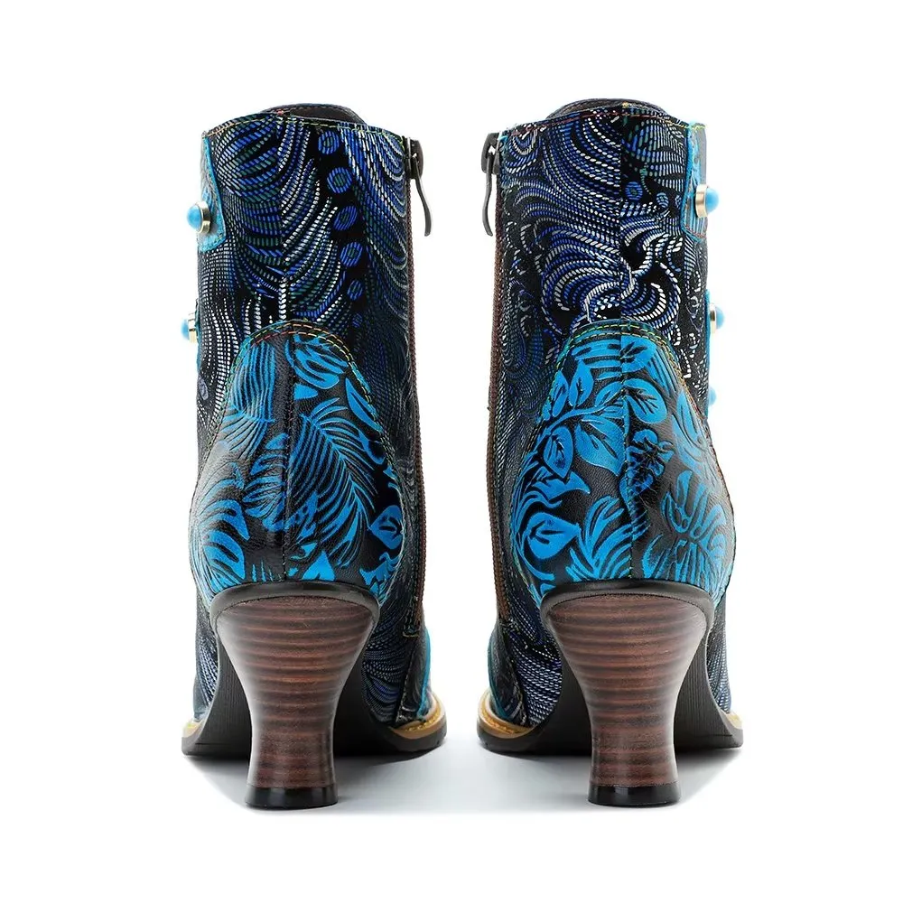 RetroLuxe Chic Printed Low Heeled Lace Up Boots