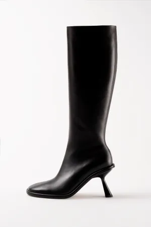 RIANA - Black Leather Knee High Boots