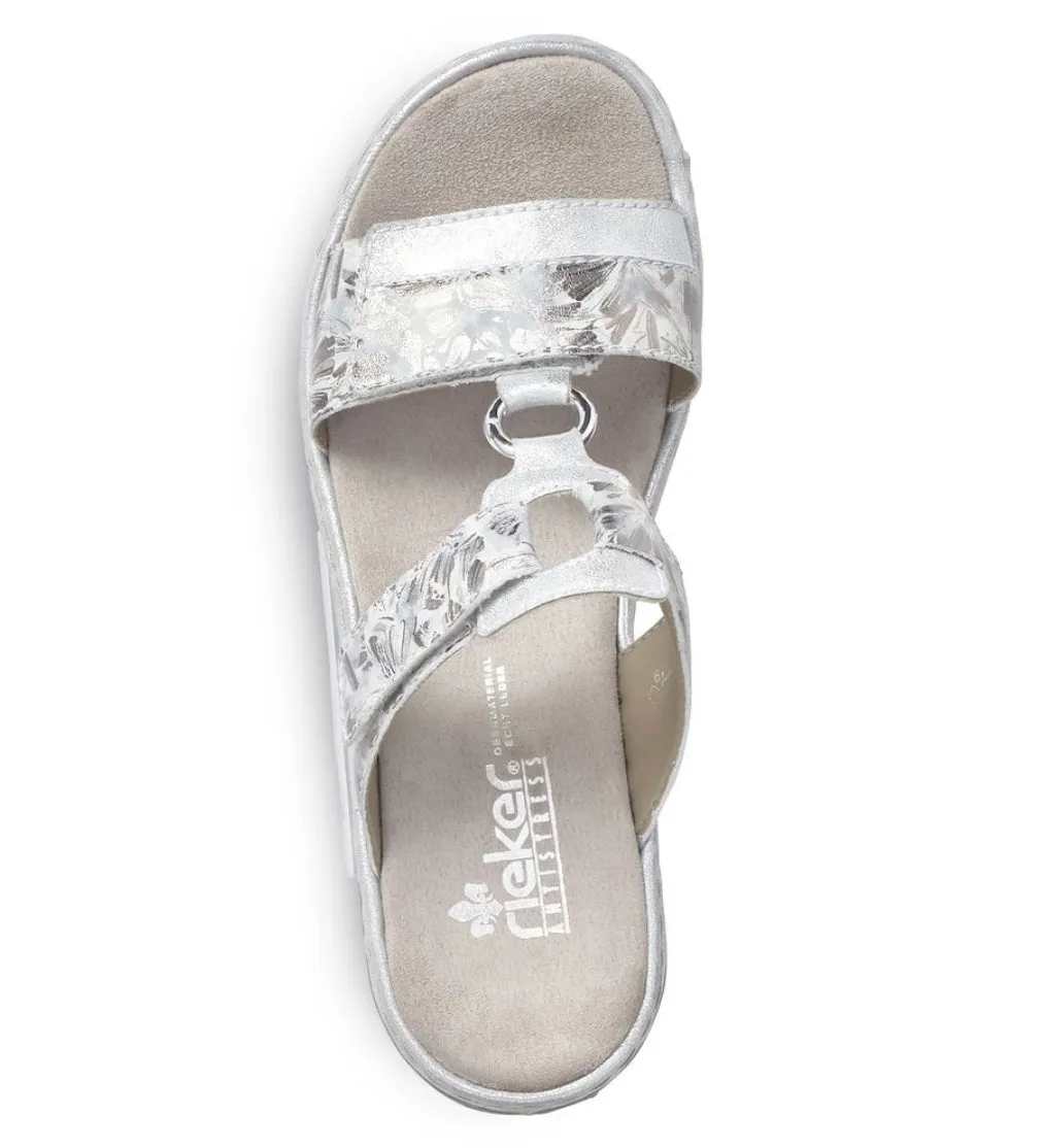 Rieker 659X6-80 Space Silver Combination Leather Mule Sandals