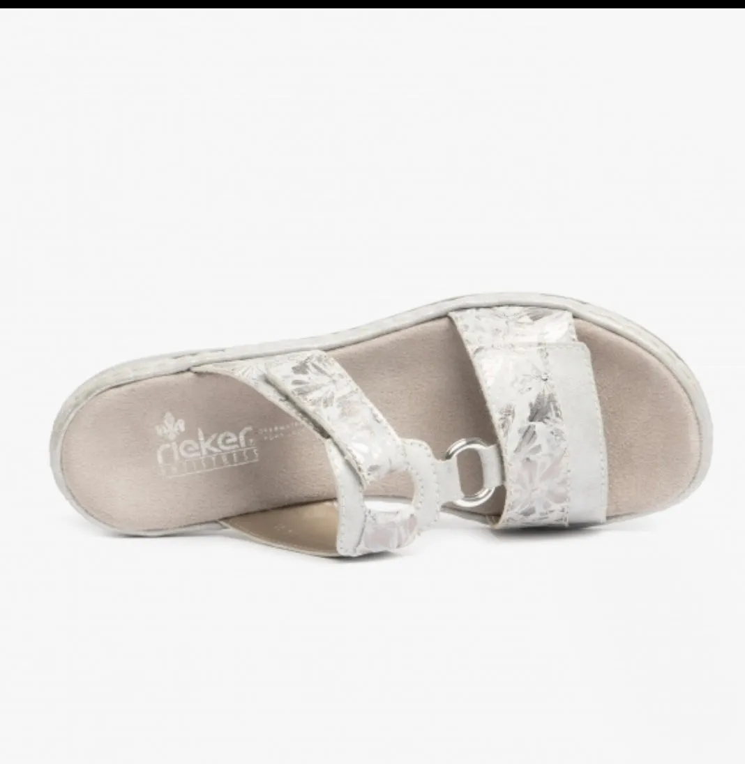 Rieker 659X6-80 Space Silver Combination Leather Mule Sandals