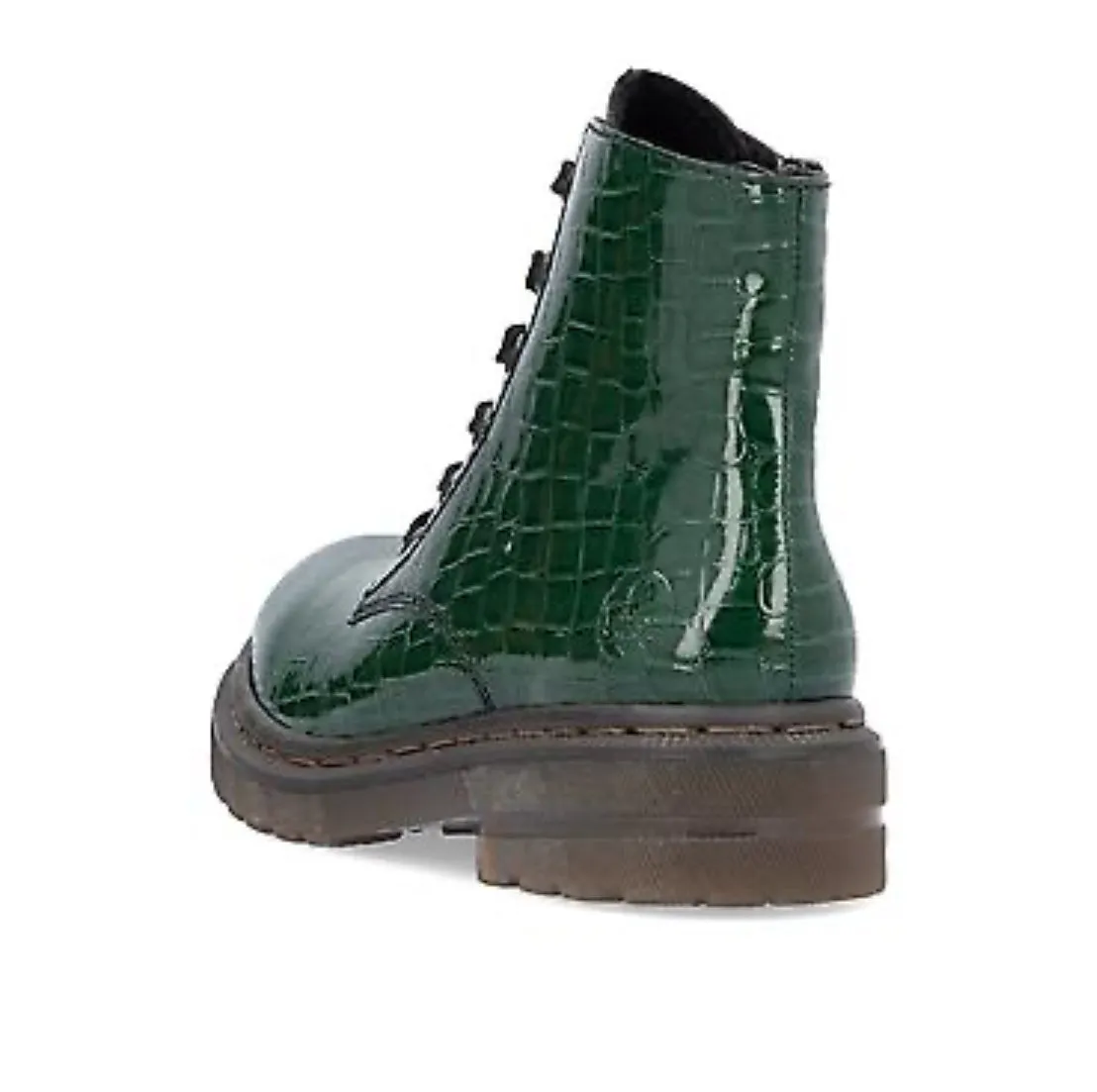 Rieker 78240-54 Tanne Green Croc Patent Lace-Up Ankle Boots