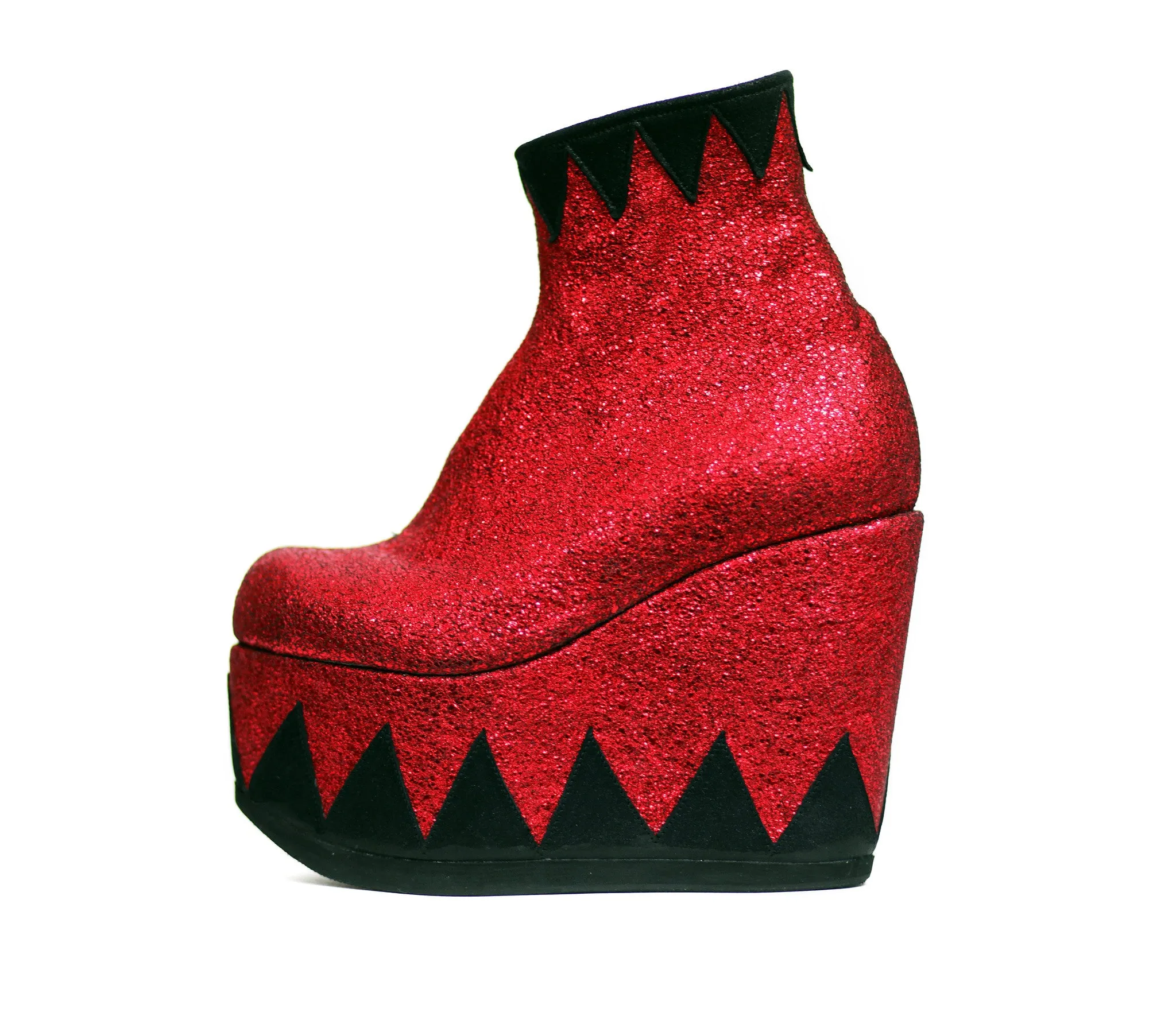 RINGMASTER Ankle Boots in Black and Red Metallic Leather - Platform Wedges