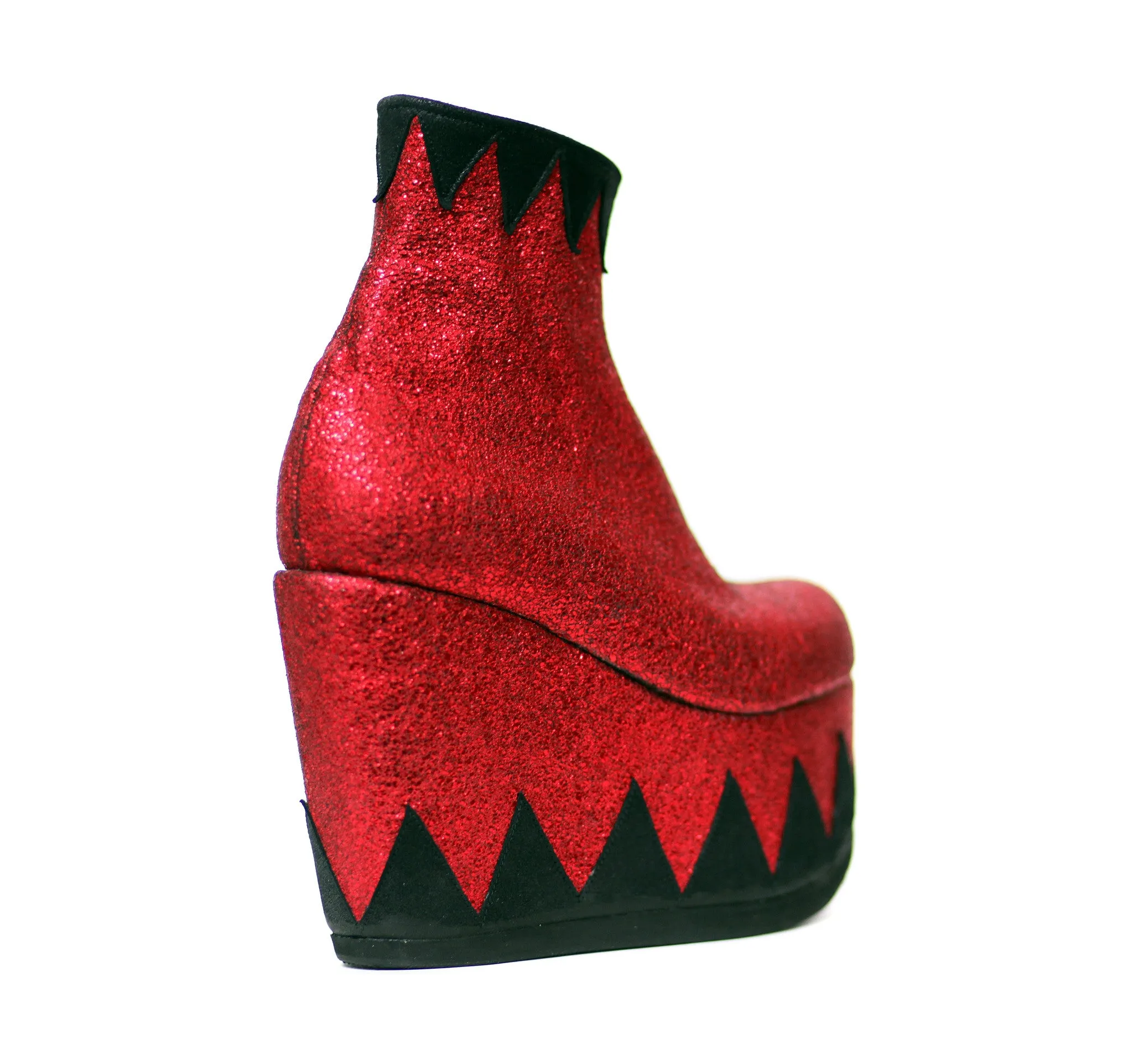 RINGMASTER Ankle Boots in Black and Red Metallic Leather - Platform Wedges