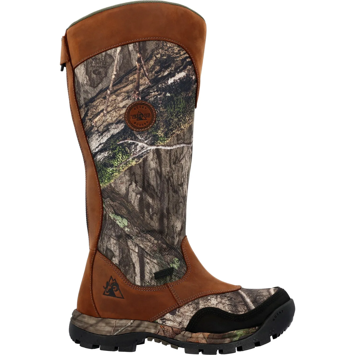 Rocky Mens Lynx Snake WP Zipper Mossy Oak Country Leather Hunting Boots