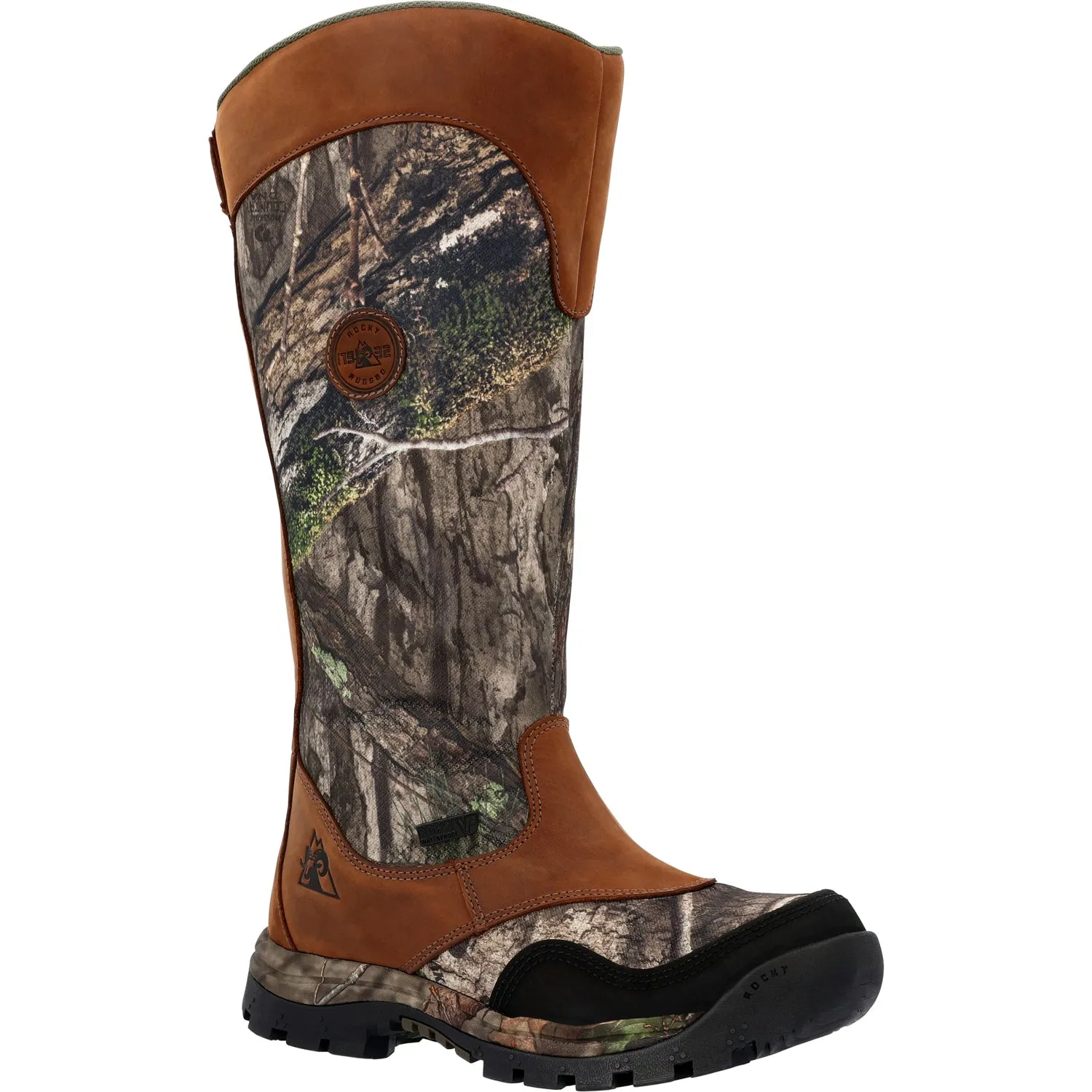 Rocky Mens Lynx Snake WP Zipper Mossy Oak Country Leather Hunting Boots