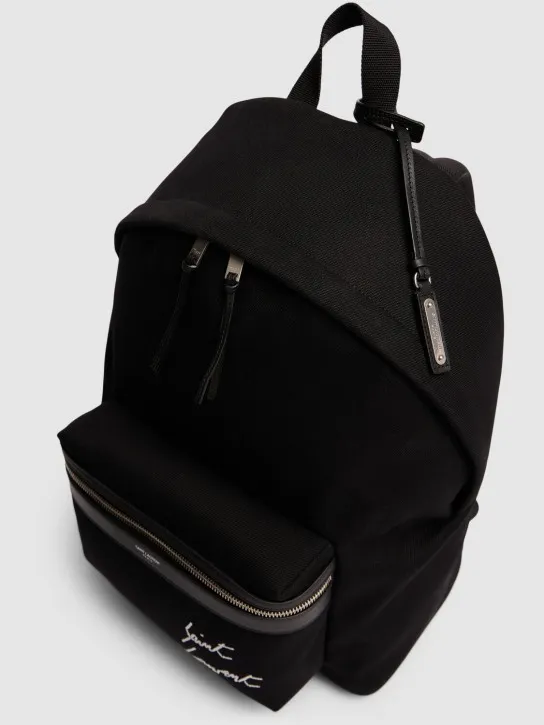 Saint Laurent   Embroidered detail canvas backpack 