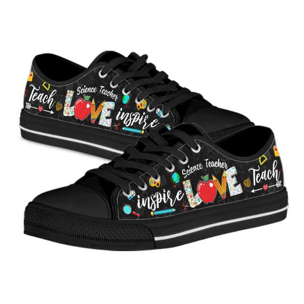 School Science Teacher Apple Teach Love Inspire Low Top Shoes, Teacher Shoes, Low Top Sneakers