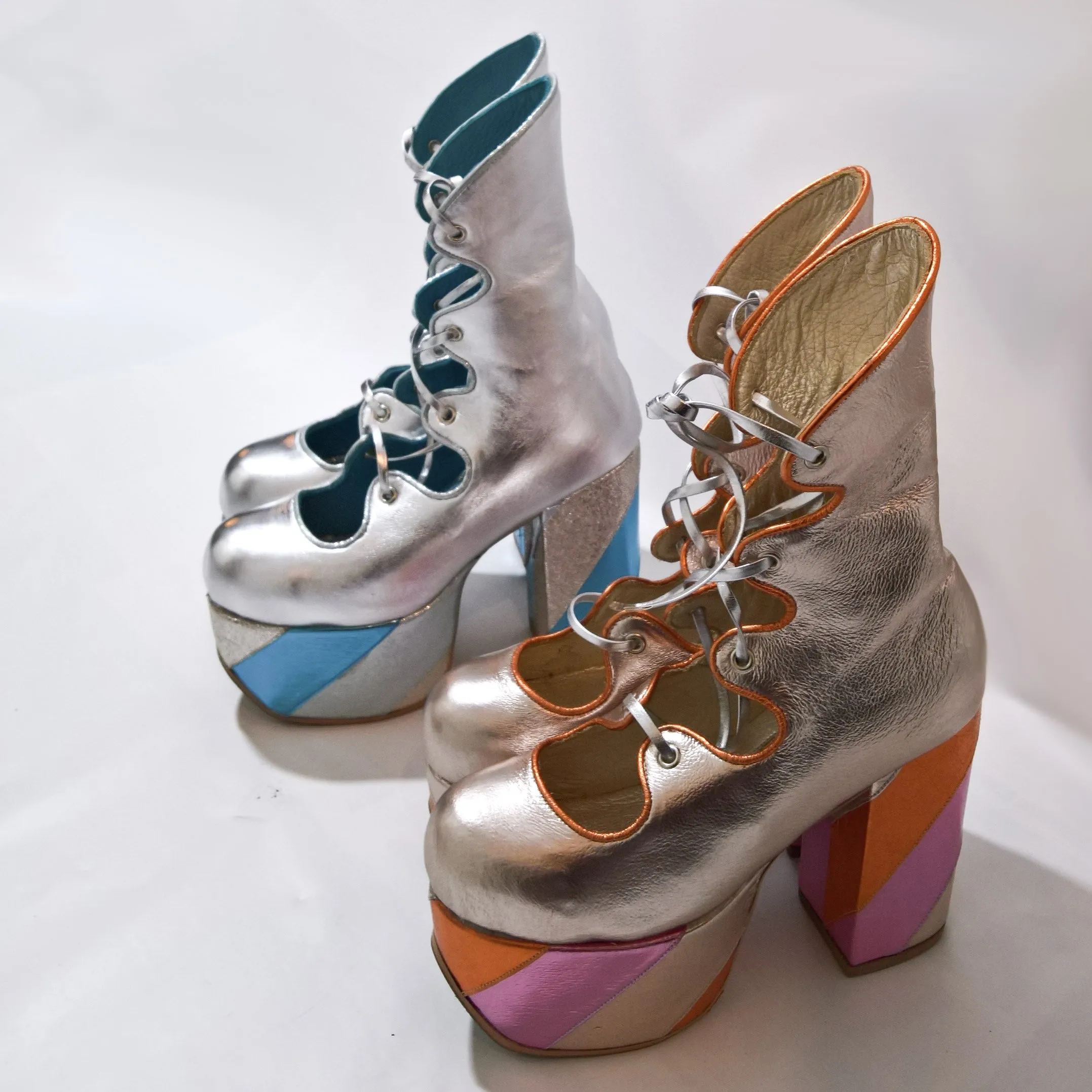 Silver/Blue GLAM Striped Platform Boots