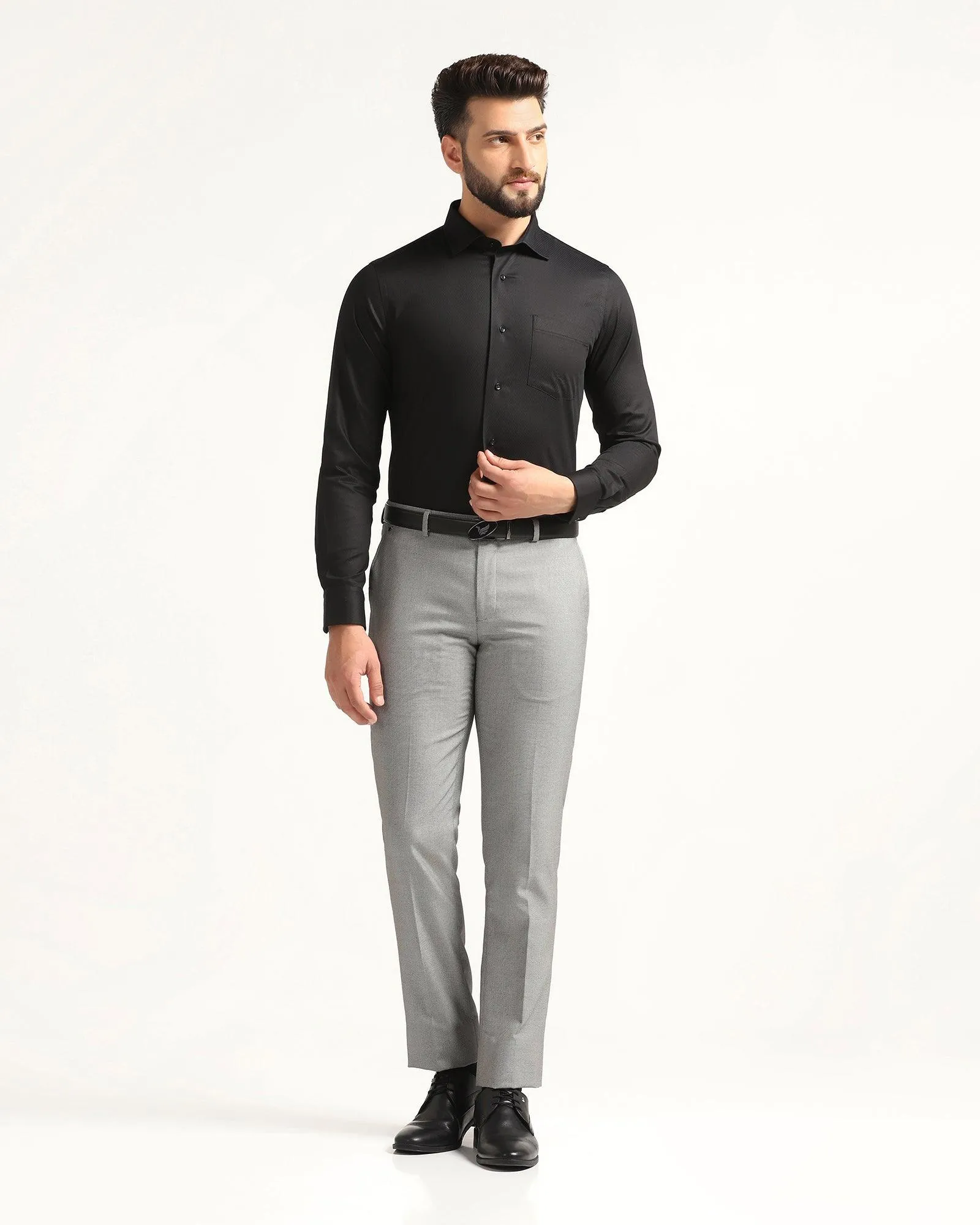 Slim Comfort B-95 Formal Grey Textured Trouser - Hoop