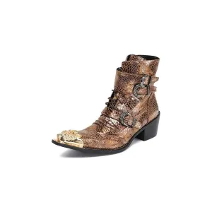 Snakeskin Chic Mid-calf Leather Cowboy Boots