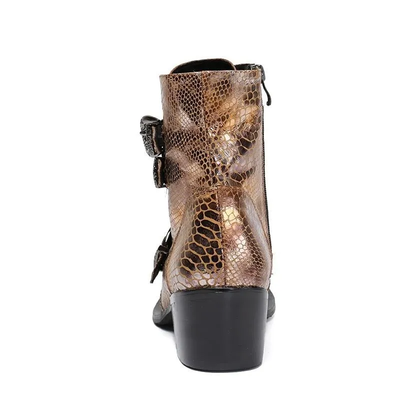 Snakeskin Chic Mid-calf Leather Cowboy Boots