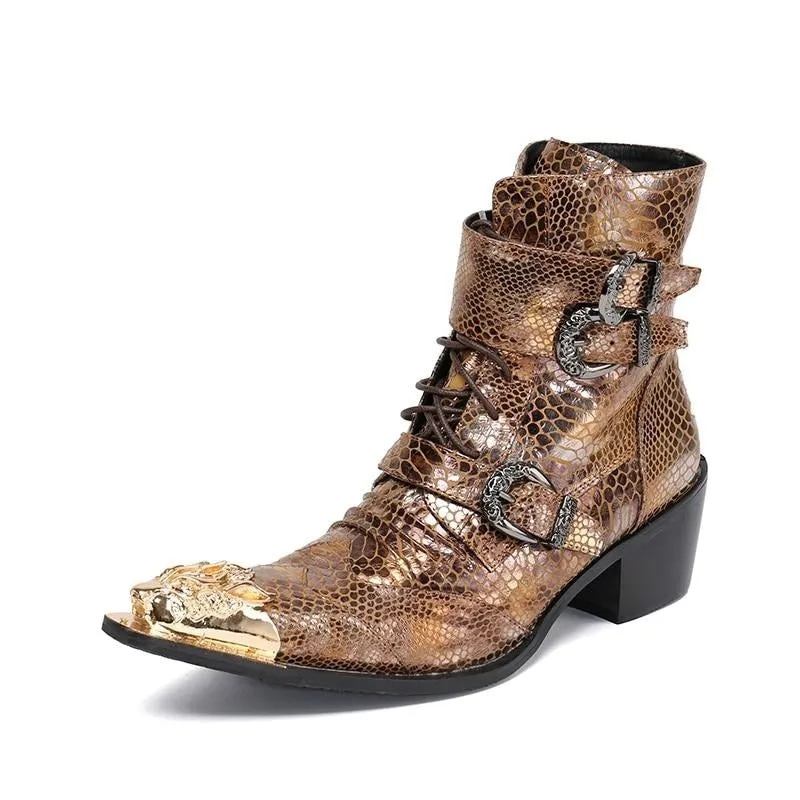 Snakeskin Chic Mid-calf Leather Cowboy Boots