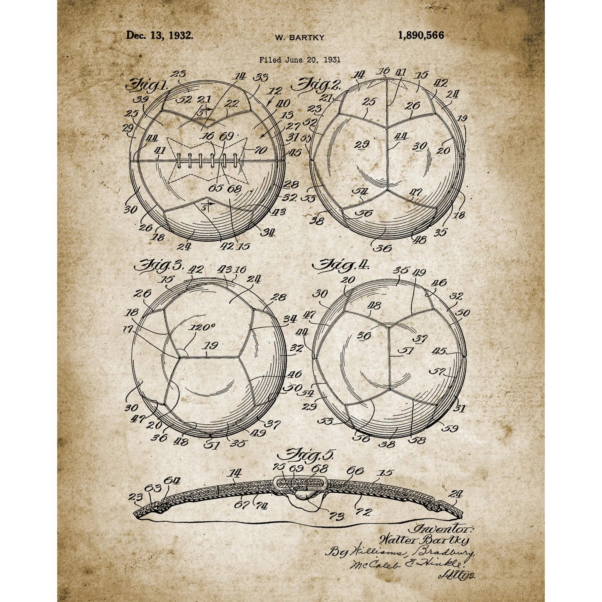 Soccer Ball Patent Print Art on Canvas