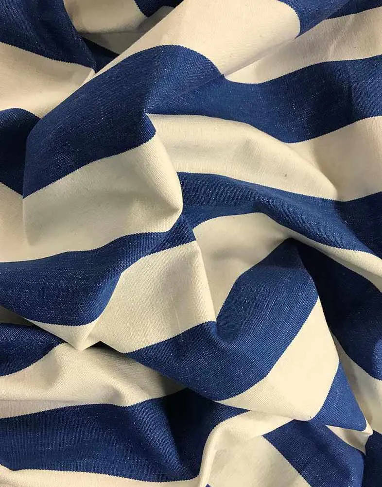 Soccer,  Blue & White Yarn Dyed Cotton Canvas Striped Fabric