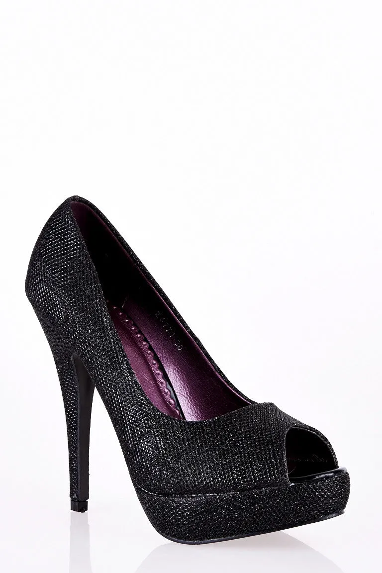 Sparkly Stiletto Peep Toe Platform Shoe