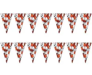 Sports Theme Party - Football, Baseball, Basketball, and Soccer (Pennant Banner Garland, 11" x 12' (2 Pack) Pennant Banner Garland, 11" x 12' (2 Pack))