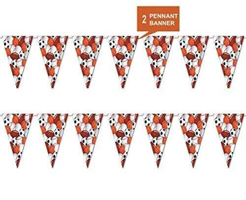 Sports Theme Party - Football, Baseball, Basketball, and Soccer (Pennant Banner Garland, 11" x 12' (2 Pack) Pennant Banner Garland, 11" x 12' (2 Pack))