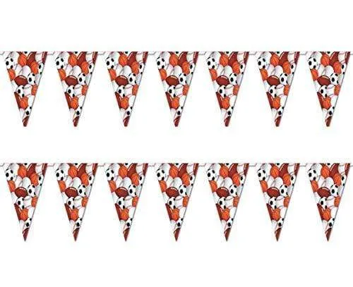 Sports Theme Party - Football, Baseball, Basketball, and Soccer (Pennant Banner Garland, 11" x 12' (2 Pack) Pennant Banner Garland, 11" x 12' (2 Pack))