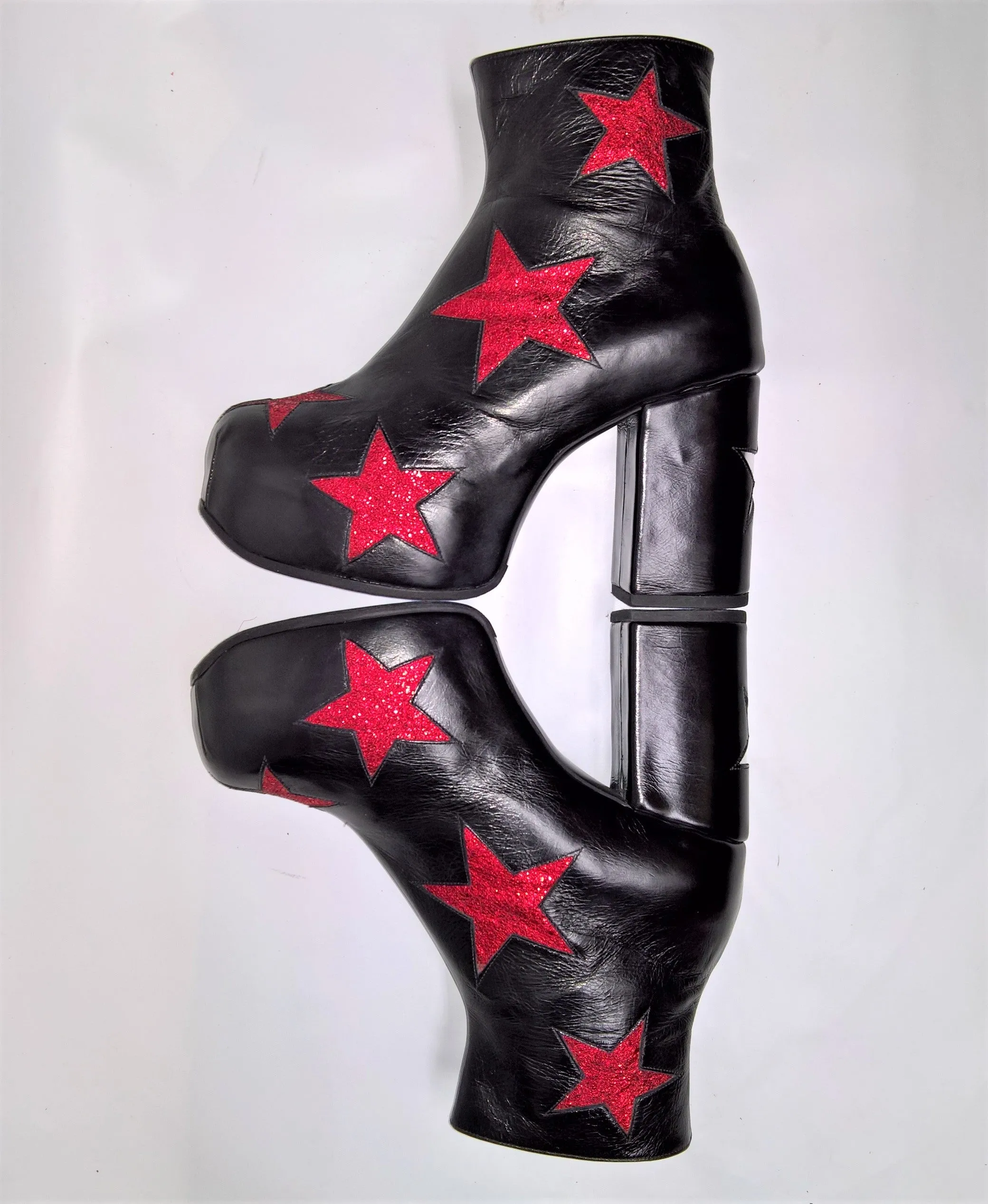 STARDUST Platform Ankle Boots - Black with Red Stars