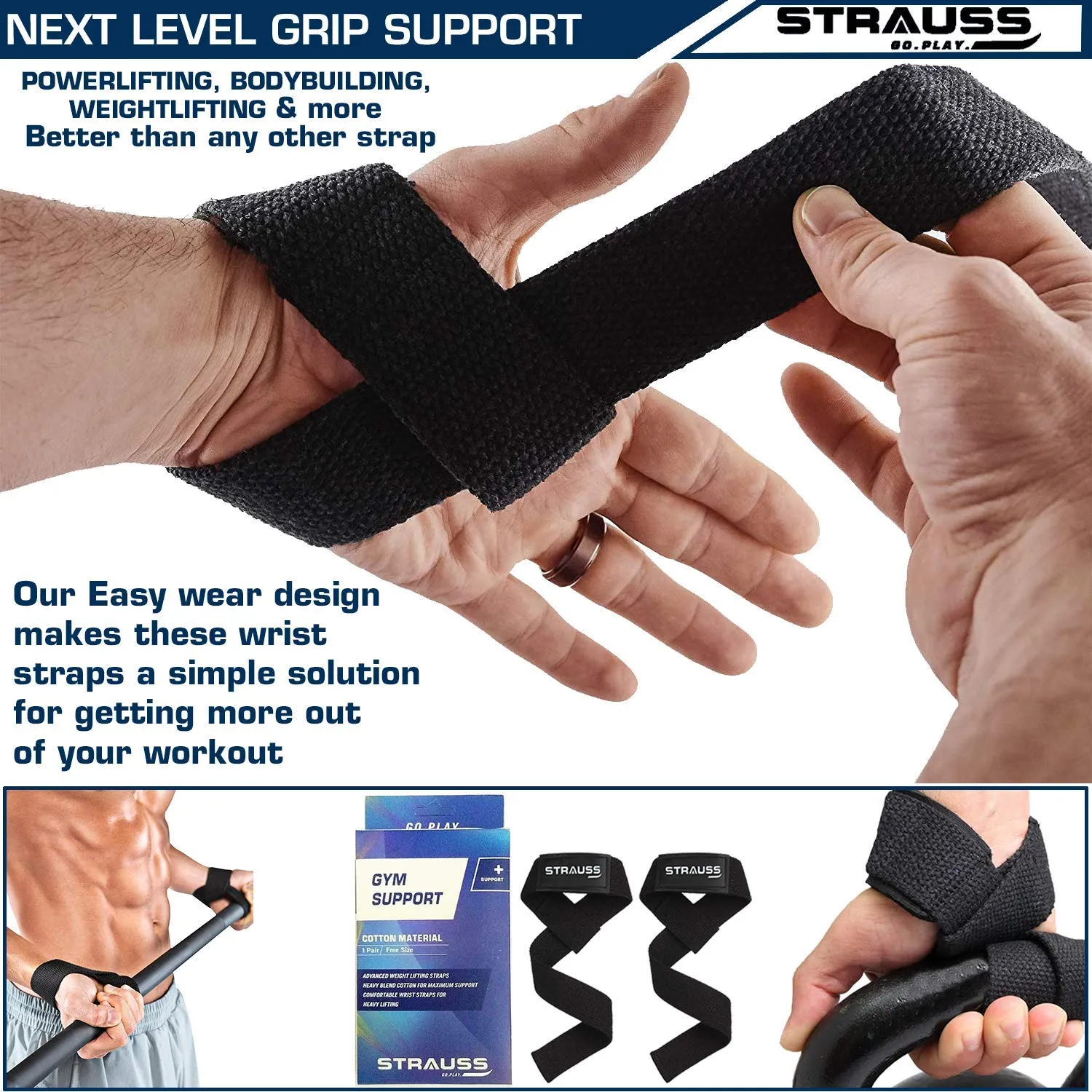 Strauss Wrist Support, Free Size (Black) and ST Cotton Gym Support, Pair (Black)