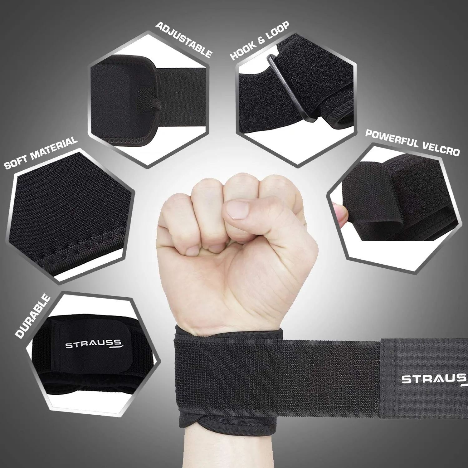 Strauss Wrist Support, Free Size (Black) and ST Cotton Gym Support, Pair (Black)