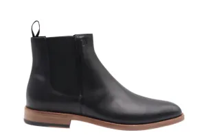 Tods Mens Black Leather Ankle Boot with Wooden Sole