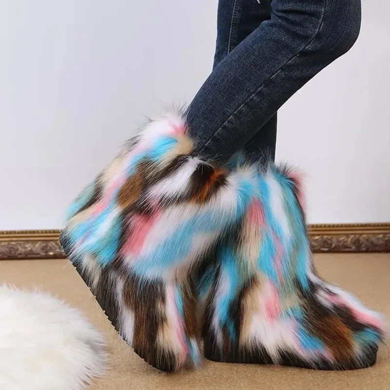 Trendy Faux Furry Fur Plush Boots