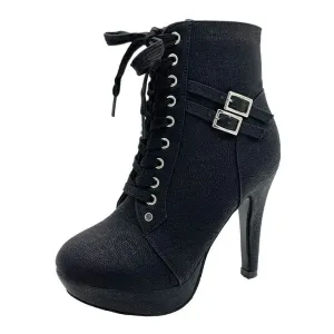 Trendy High Heel Platform Lace Up Ankle Boots