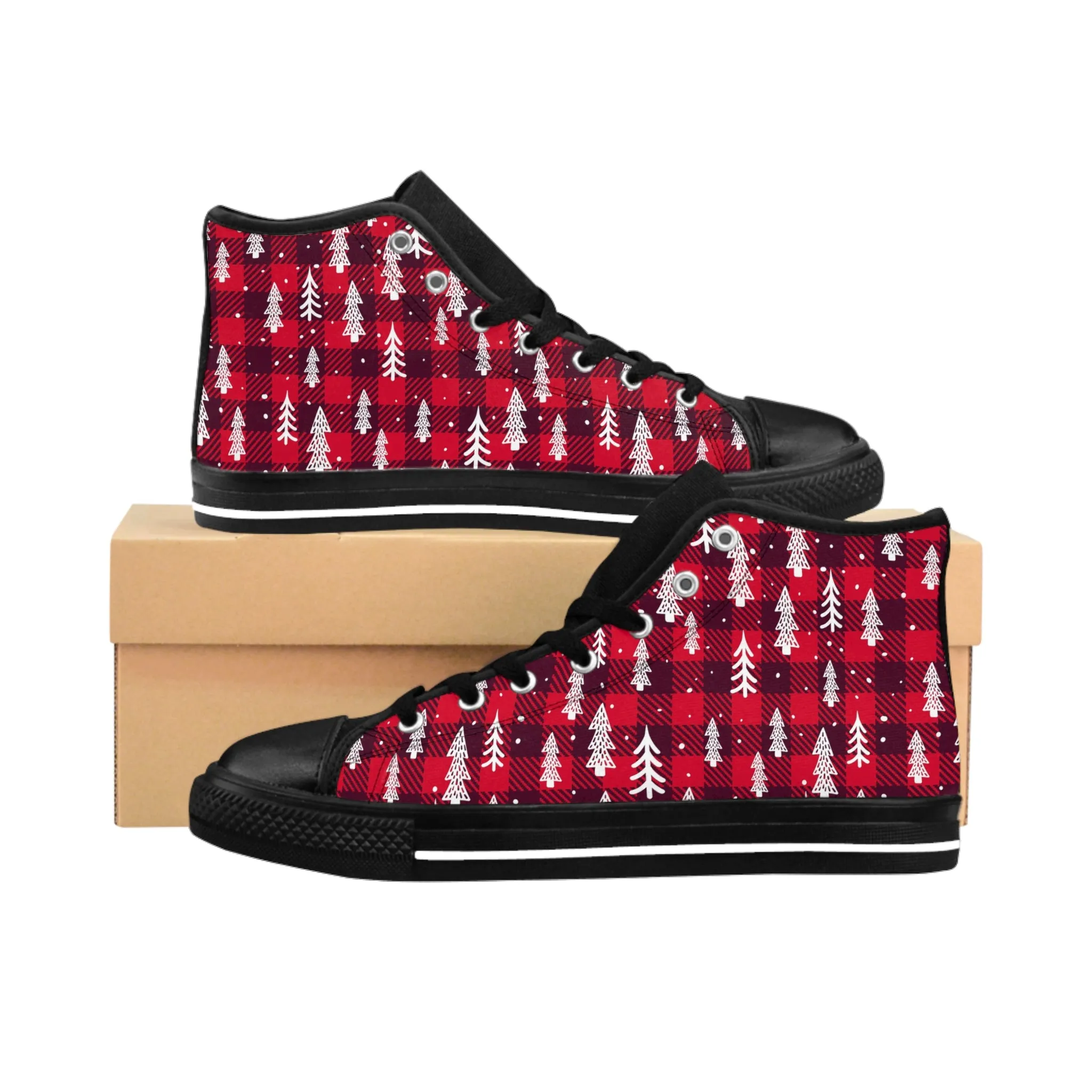 Trendy Red Christmas Trees Women's Classic Sneakers