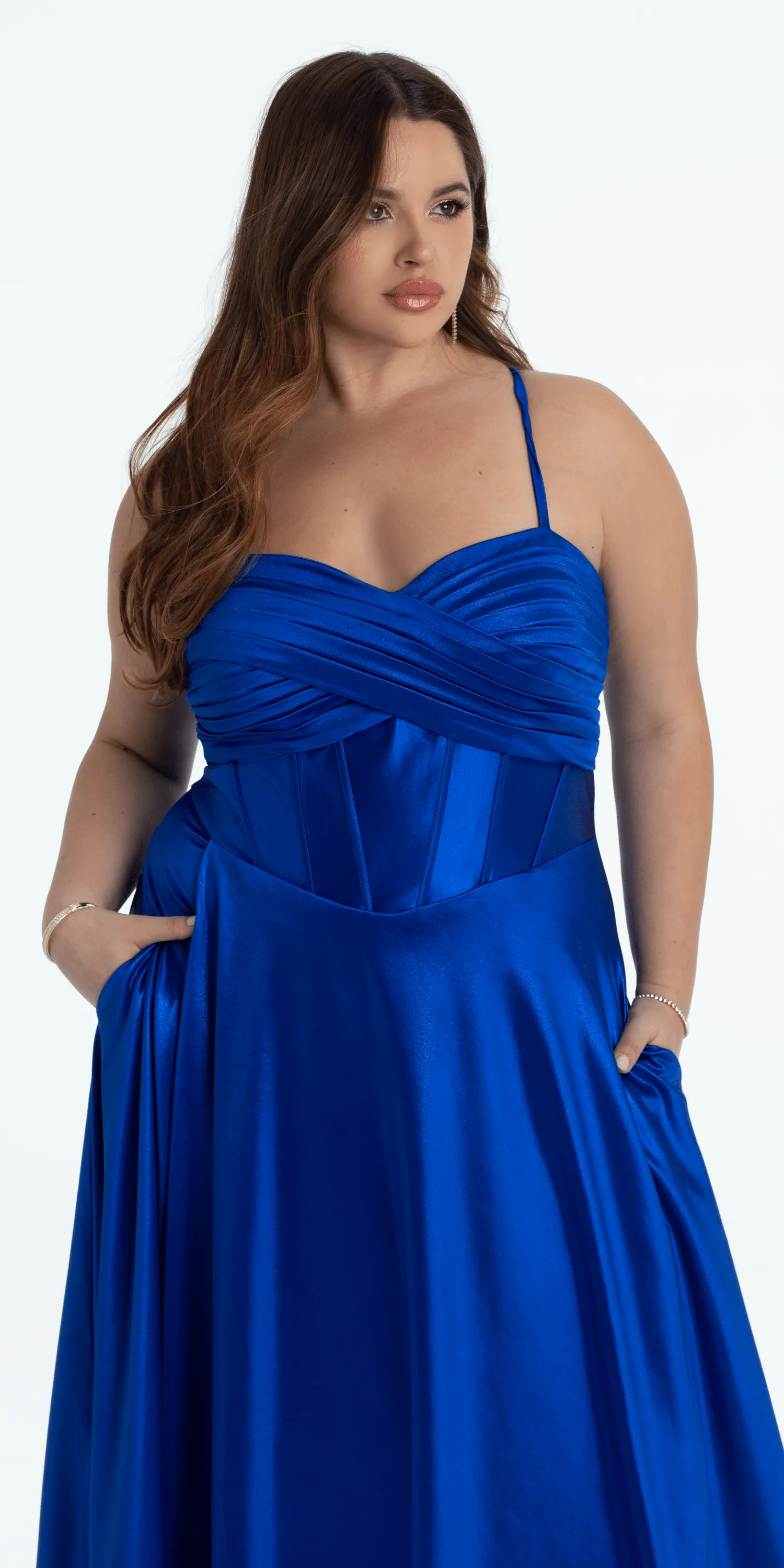 Twist Bodice Satin Corset Ballgown