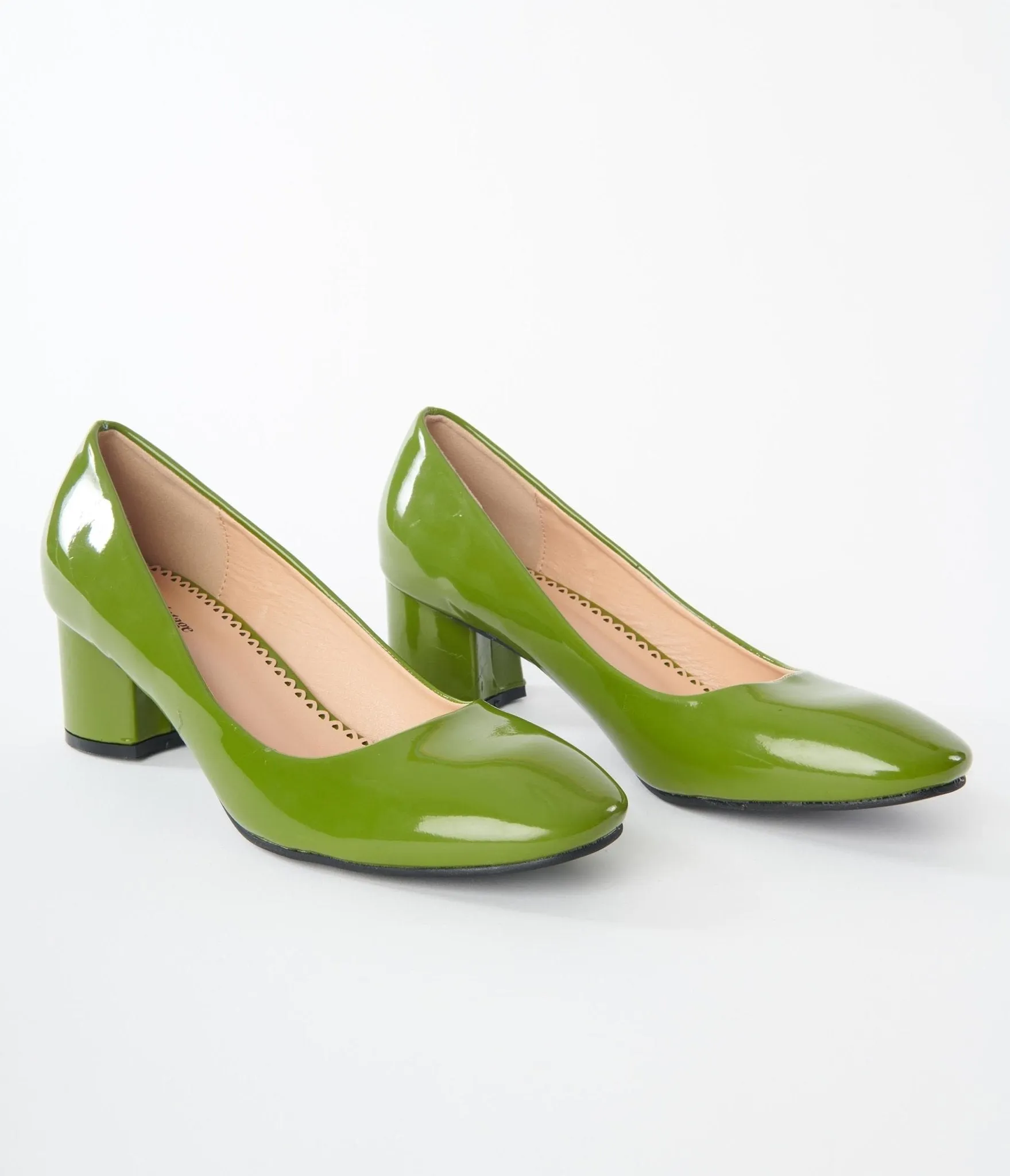 Unique Vintage Green Patent Block Heels