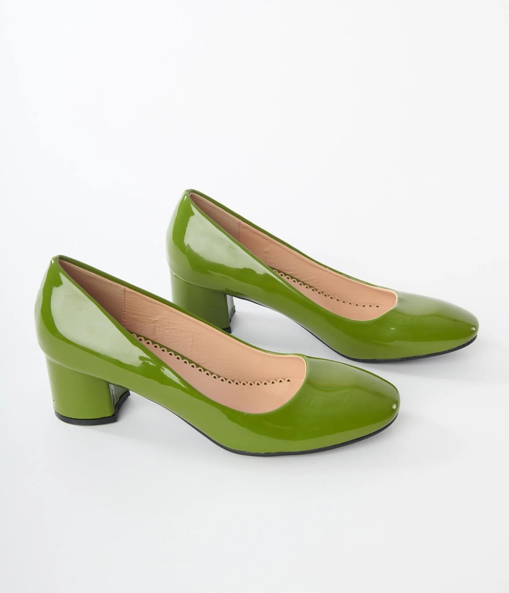 Unique Vintage Green Patent Block Heels