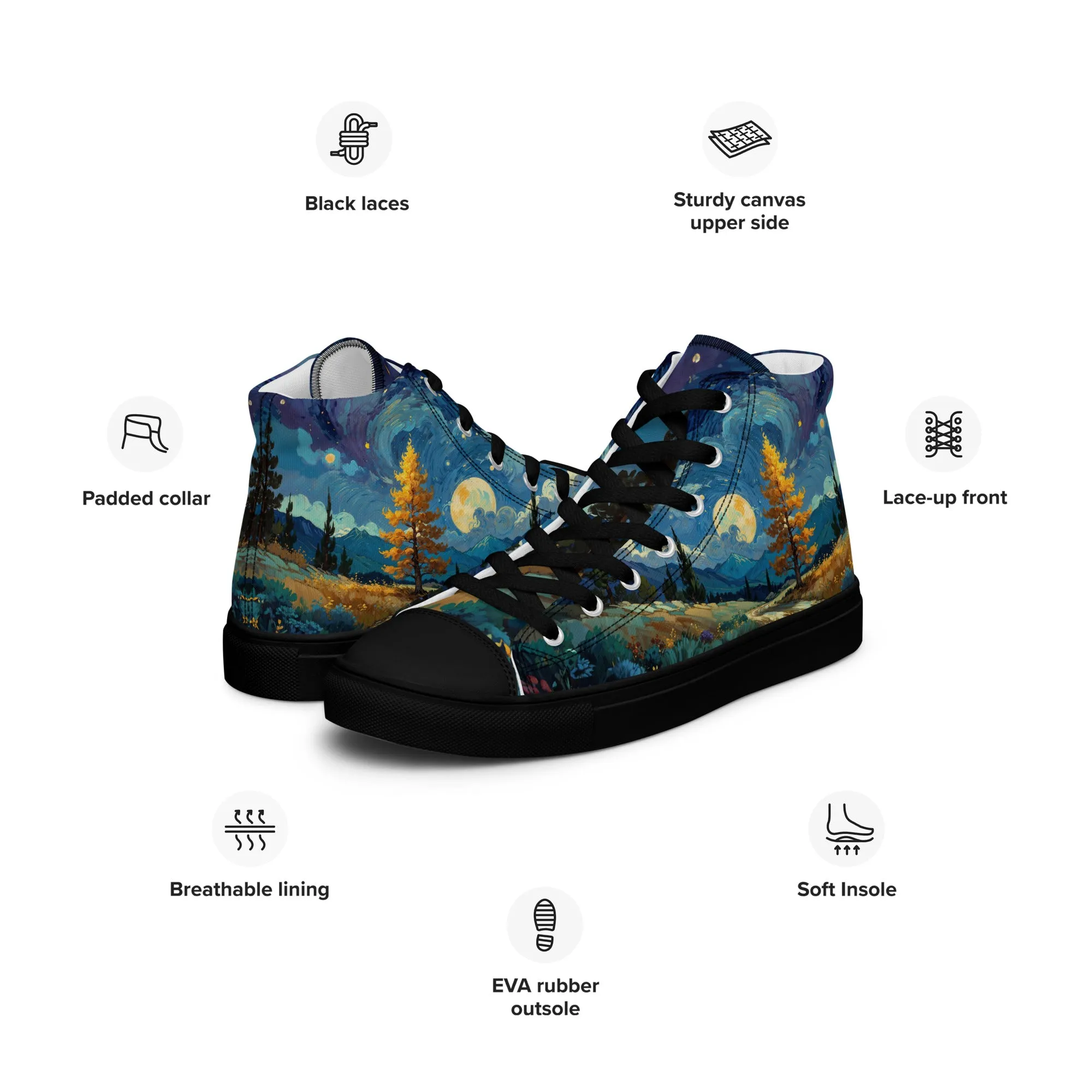 Unisex high top canvas shoes - Lanscape painting