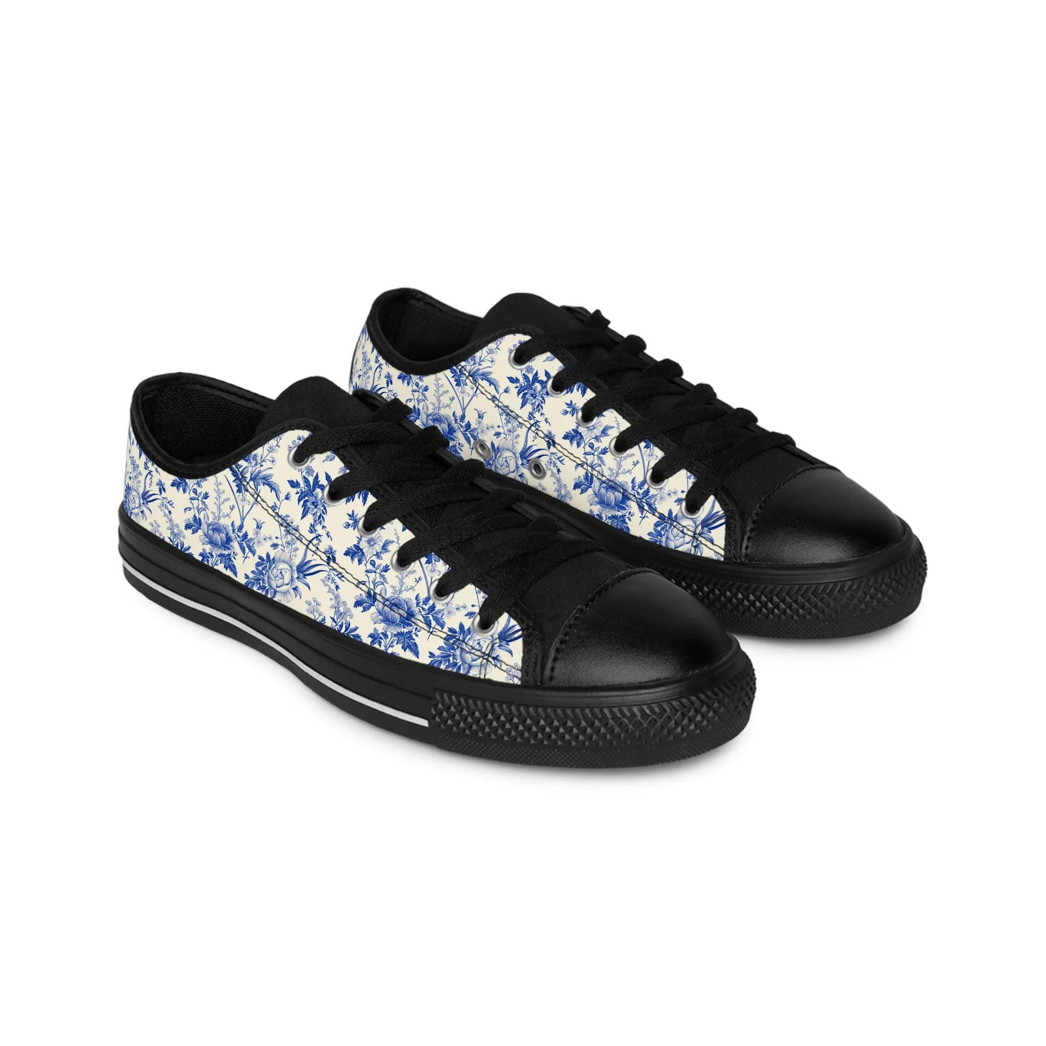 Vintage Blue Floral Pattern Women's Sneakers