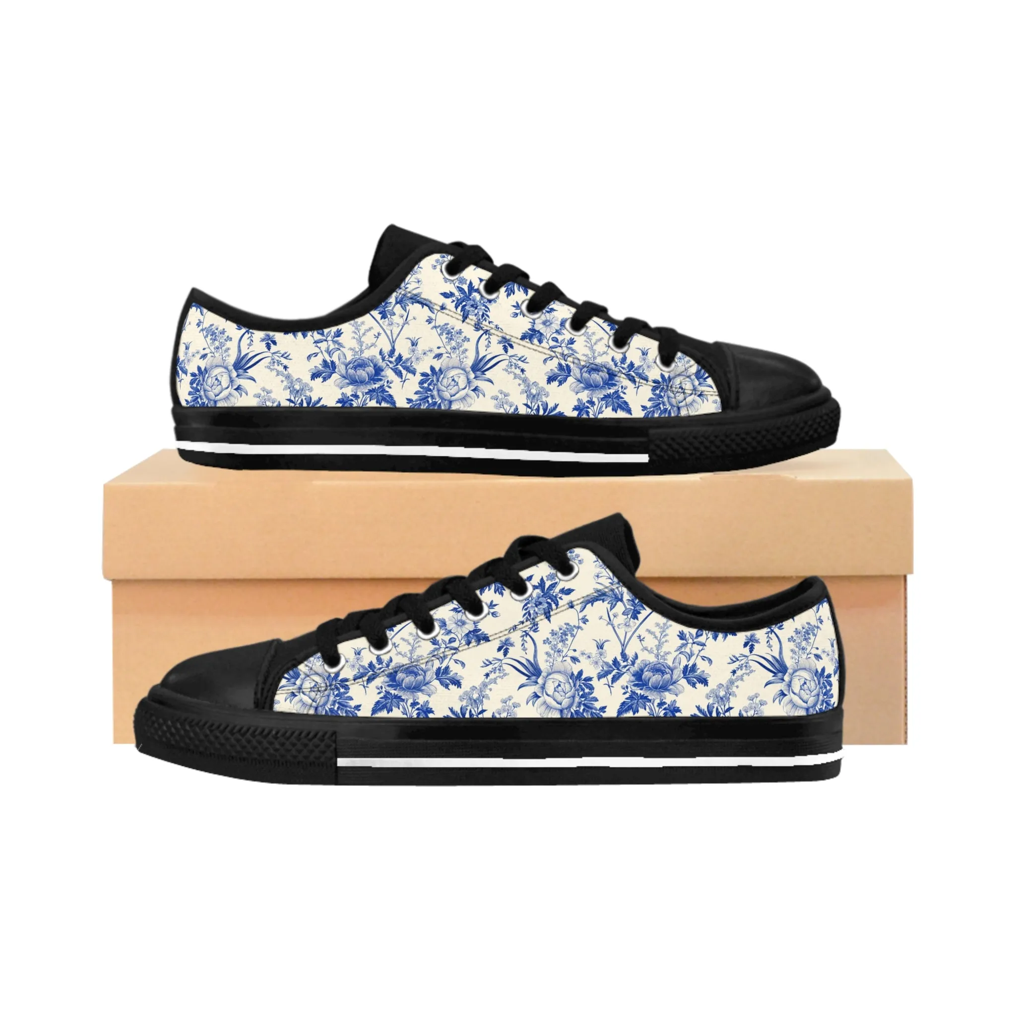 Vintage Blue Floral Pattern Women's Sneakers