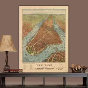 Vintage NYC Map 1879 - Canvas Wall Art